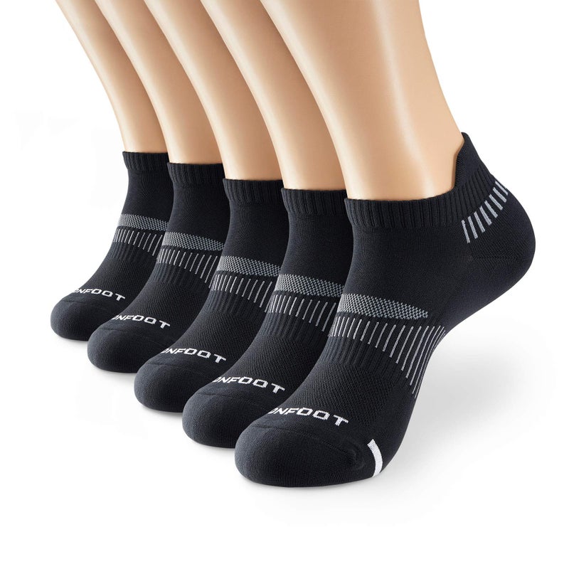 MONFOOT جوارب رياضية كوشن كاحل للرجال/النساء 5 أزواج من مونفوت، أسود، حجم متوسط، عبوة متعددة - Image 1